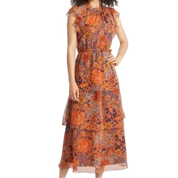 julia jordan Dresses & Skirts - Julia Jordan Floral Tiered Flutter Sleeve Midi Dress SZ 8 NWOT